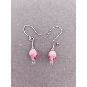 Plum Rise Stone Beaded Dangle Drop Earrings Silver Tone Hook Spring Dainty Basic